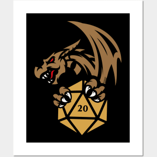 Brass Dragon with D20 Dice Tabletop RPG Gaming Posters and Art